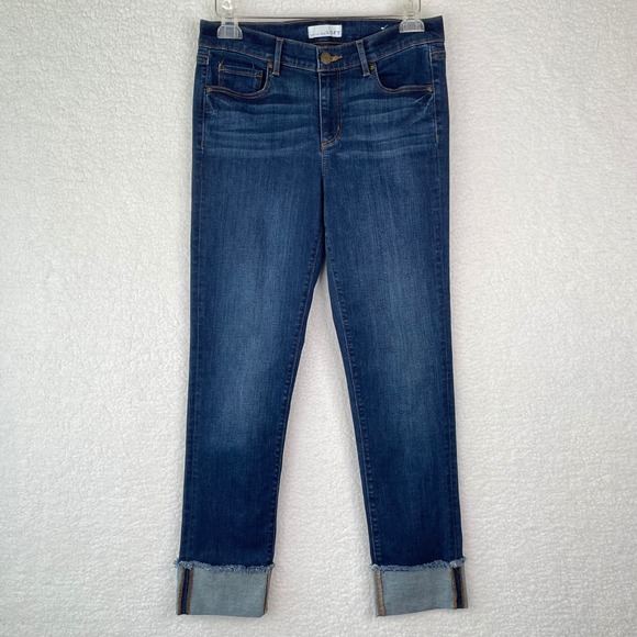 LOFT Denim - Loft Womens Modern Straight Leg Jeans Dark Wash Raw Hem Size 6 28 Indigo Stretch